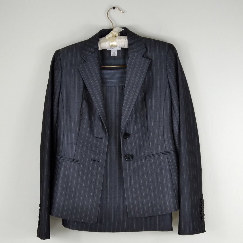 Slate Grey Pinstripe Skirt & Blazer Suit ~ The Classic Career Wardrobe Staple!